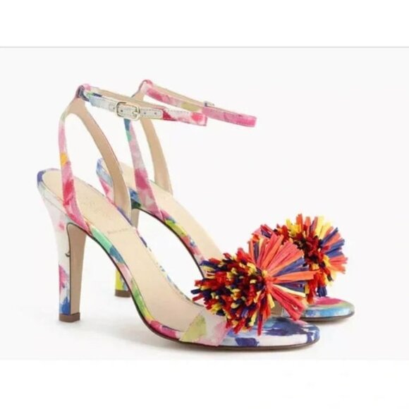 J. CREW COLLECTION pom pom stiletto multicolor heels - Picture 1 of 11
